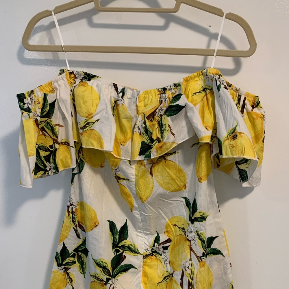 boohoo Off The Shoulder Lemon Print Dress